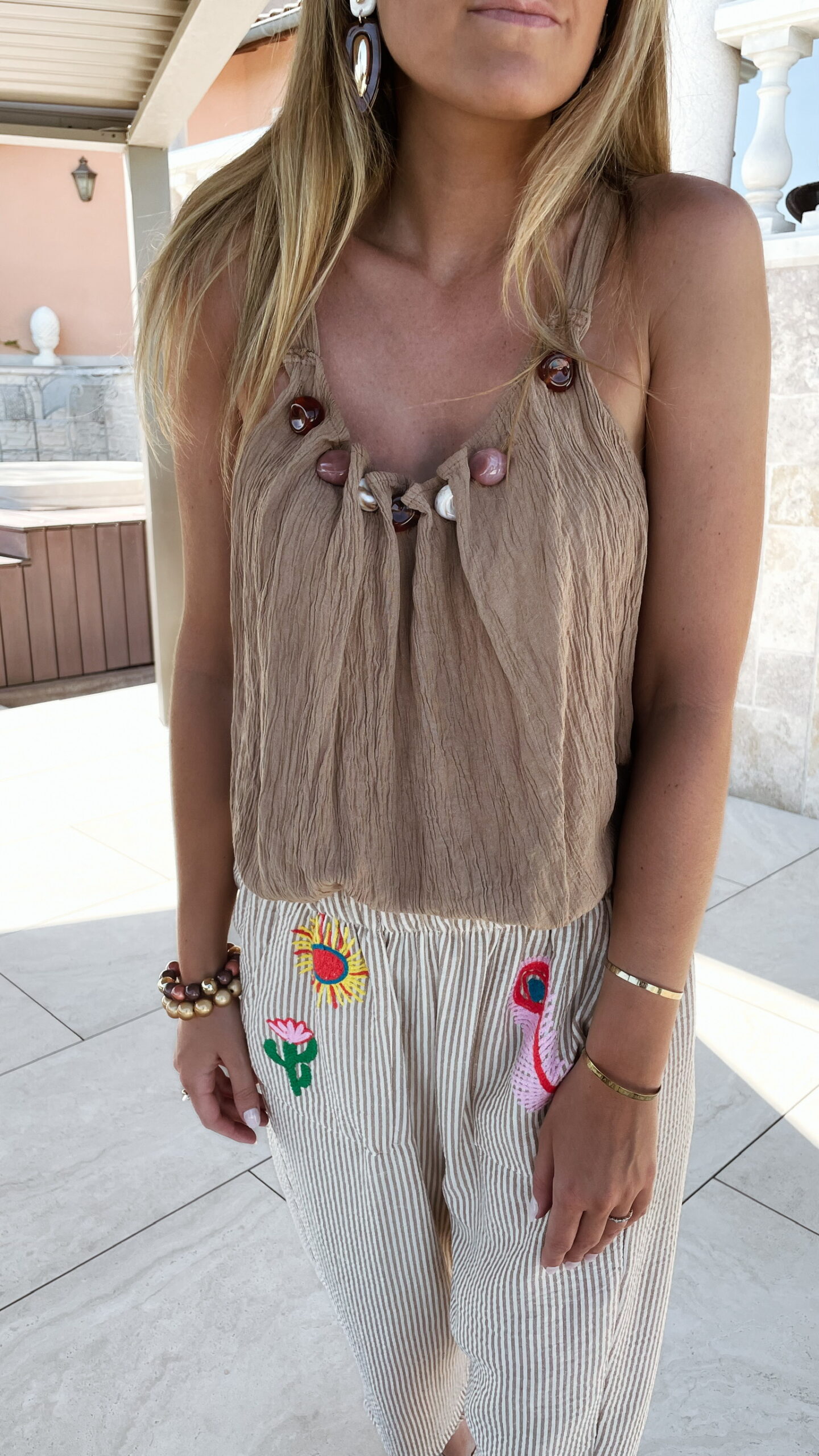 Top Camel Pailleté Perles Lola
