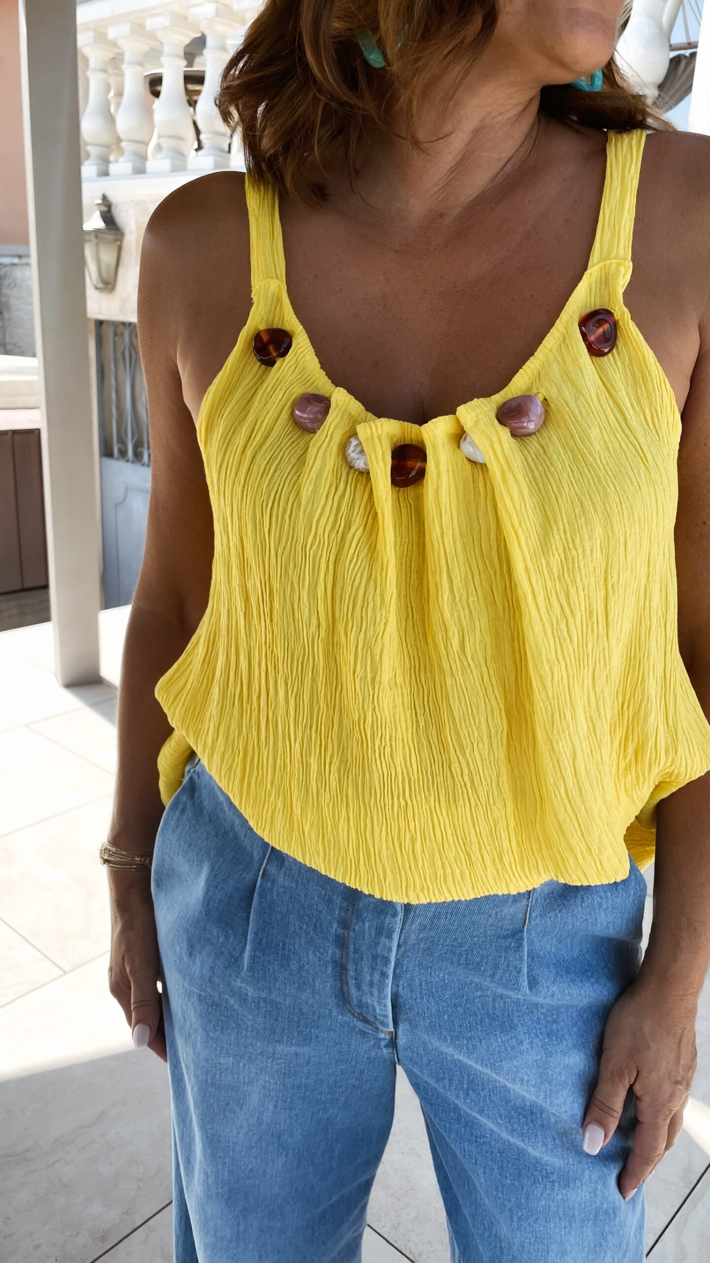 Top Jaune Pailleté Perles Lola