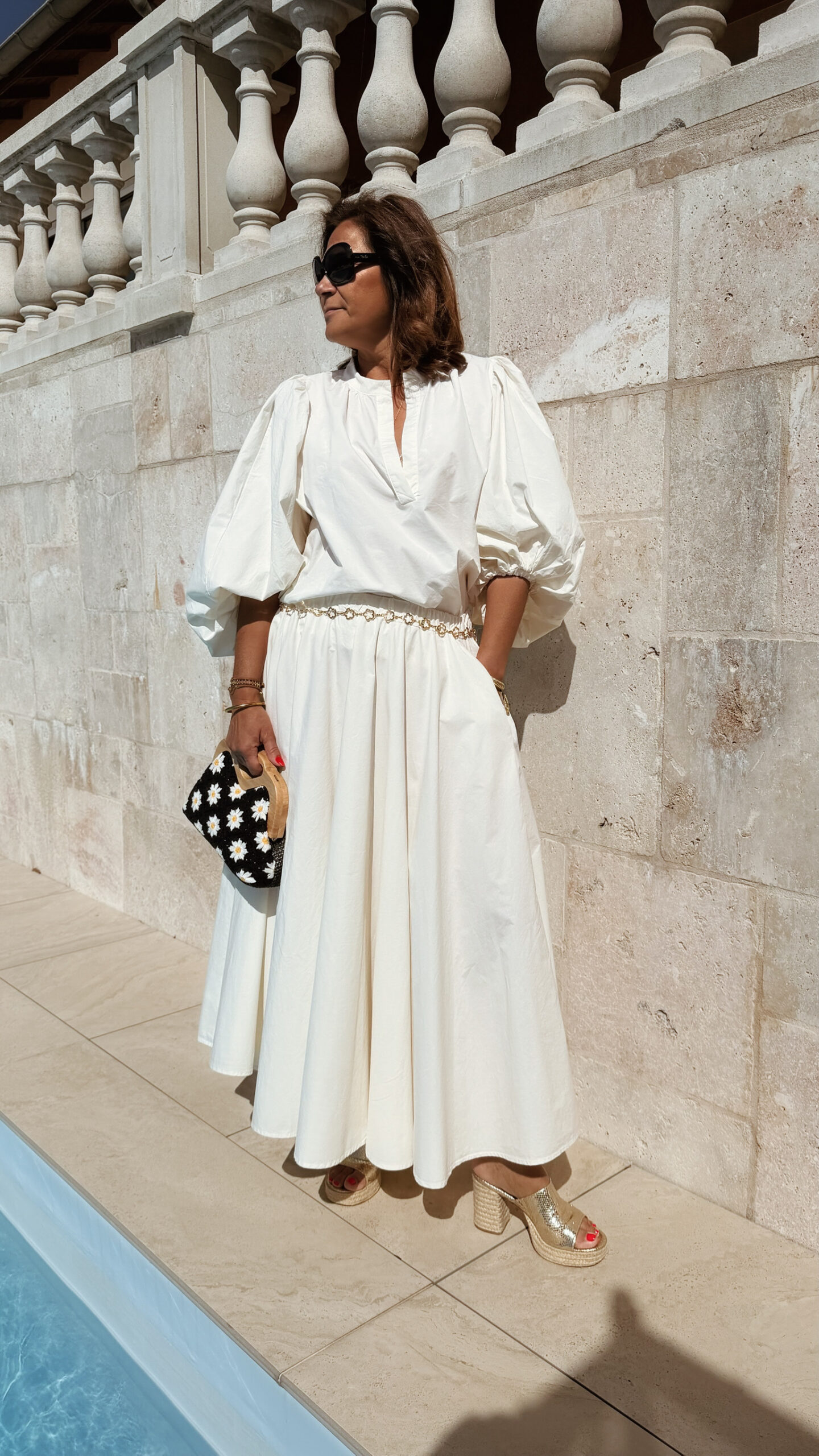 Ensemble femme écru bohème chic – Blouse oversize et jupe longue élégante