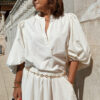 Ensemble femme écru bohème chic – Blouse oversize et jupe longue élégante