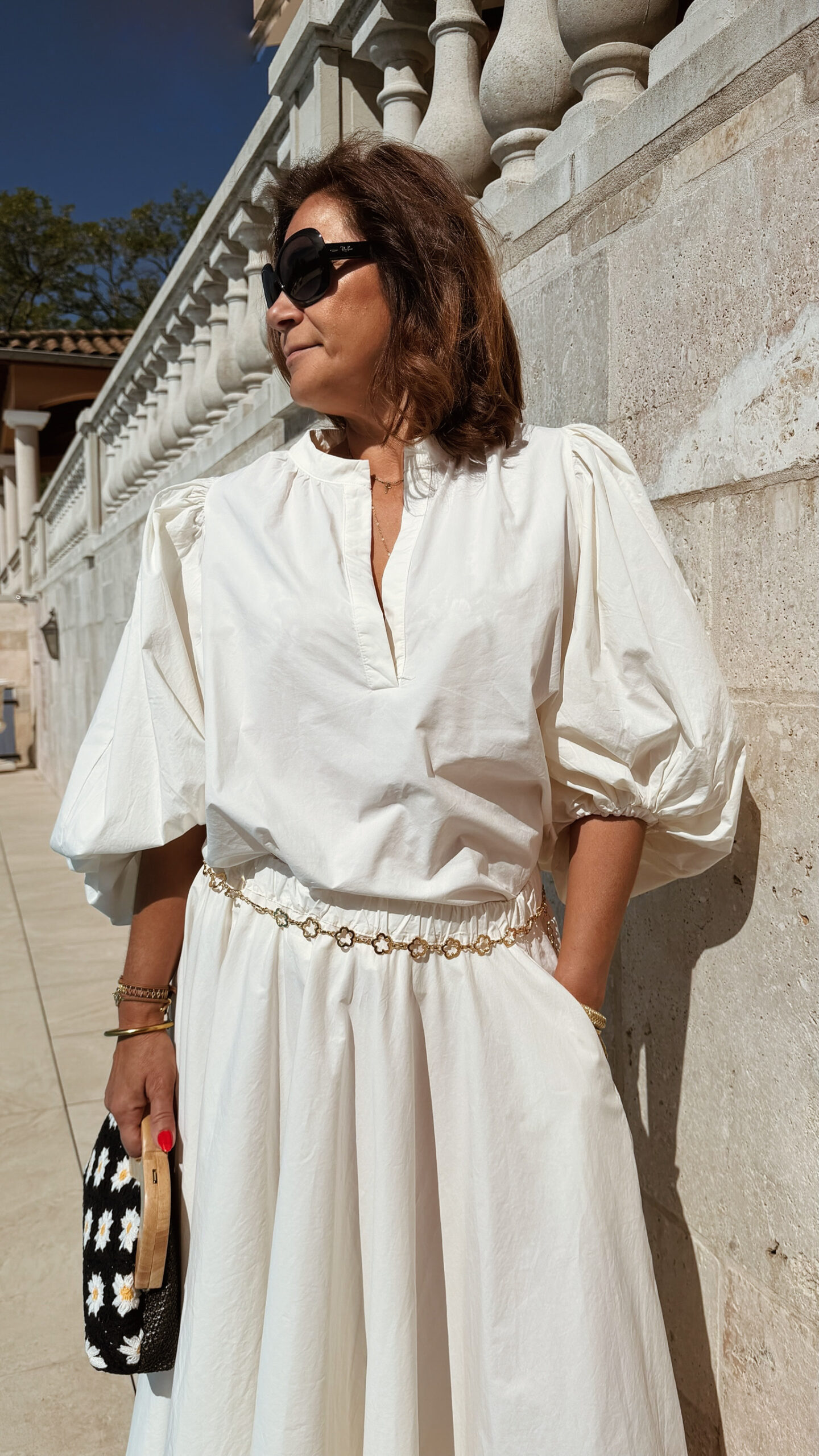 Ensemble femme écru bohème chic – Blouse oversize et jupe longue élégante