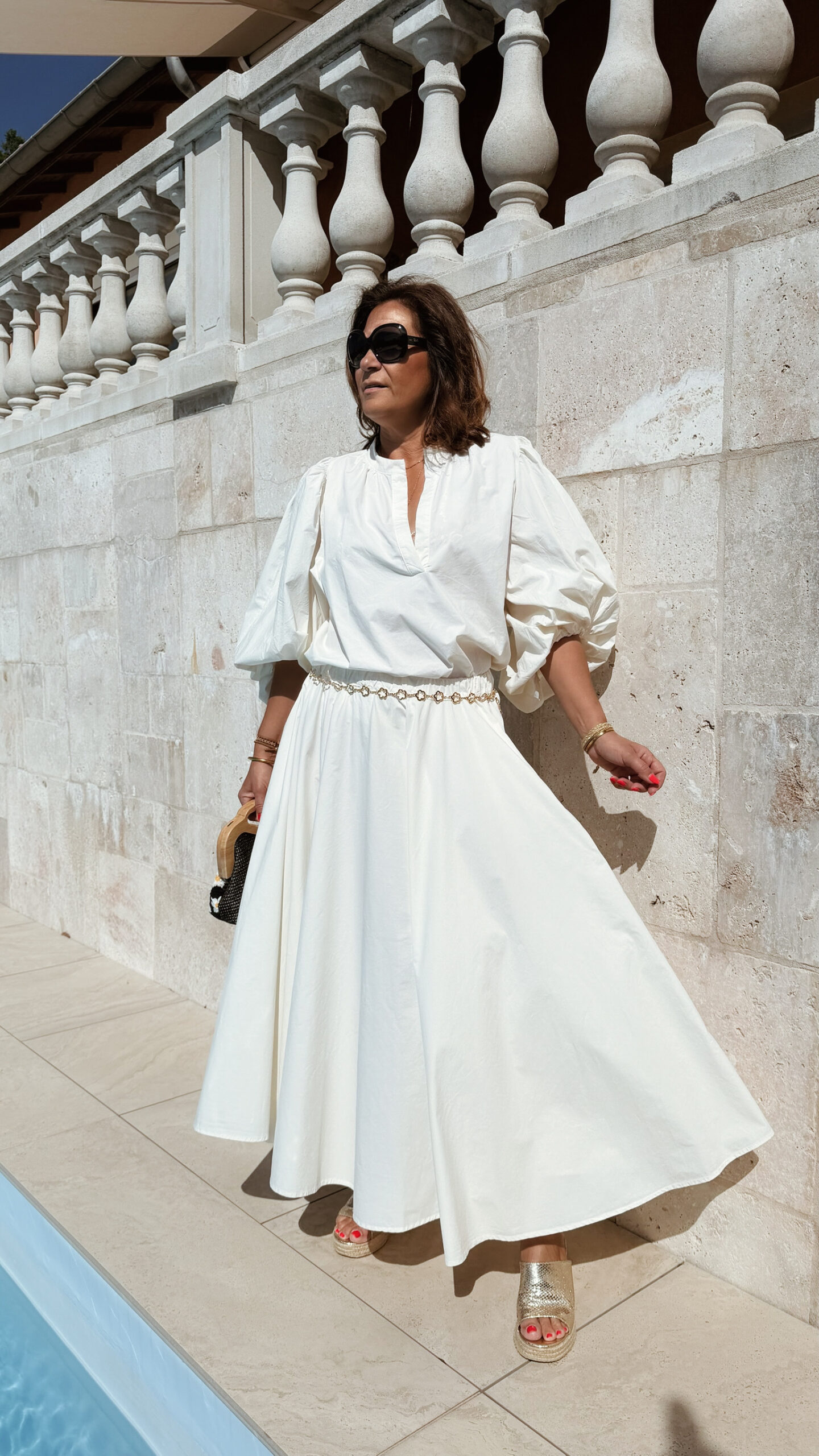Ensemble femme écru bohème chic – Blouse oversize et jupe longue élégante