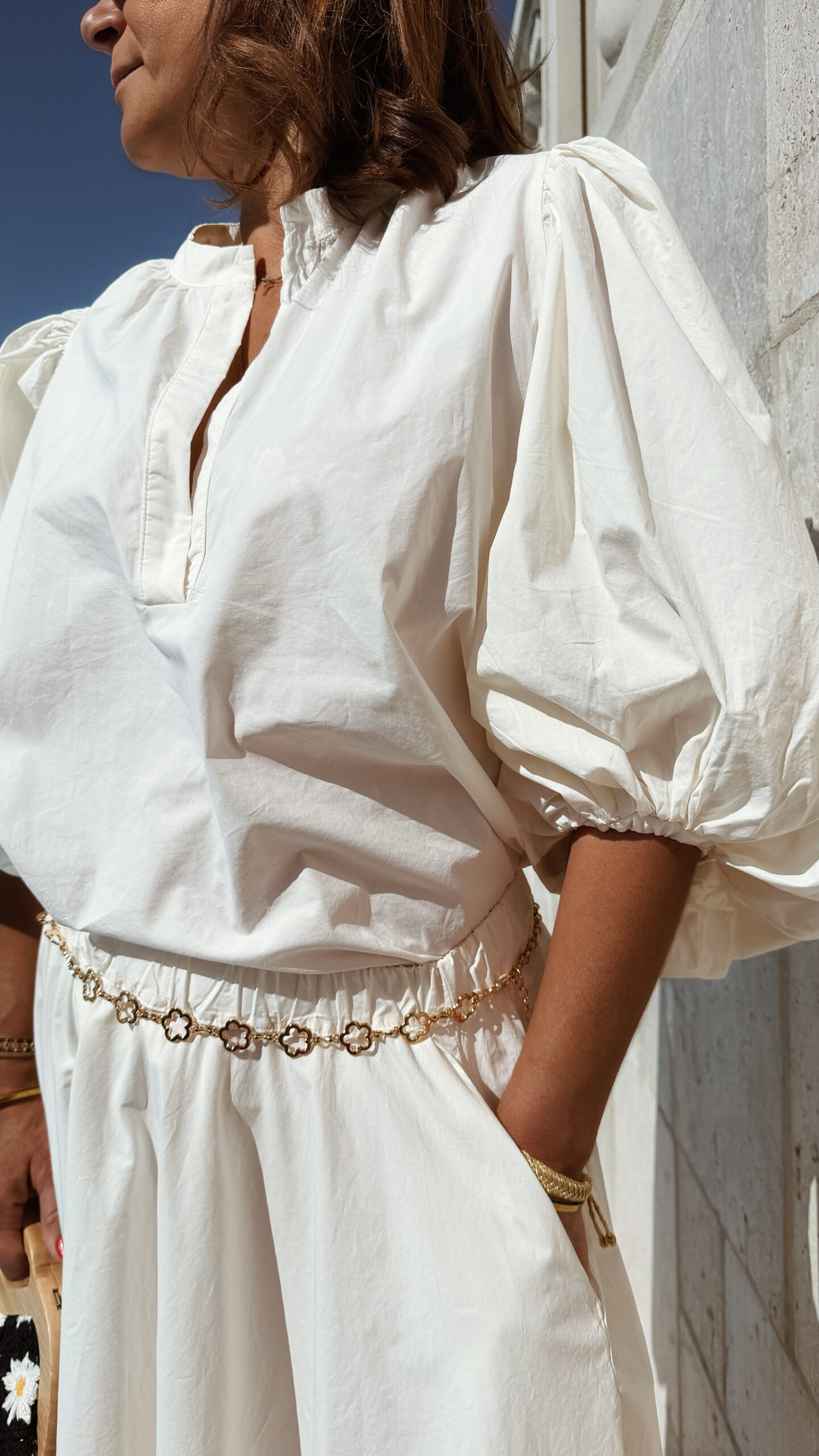 Ensemble femme écru bohème chic – Blouse oversize et jupe longue élégante