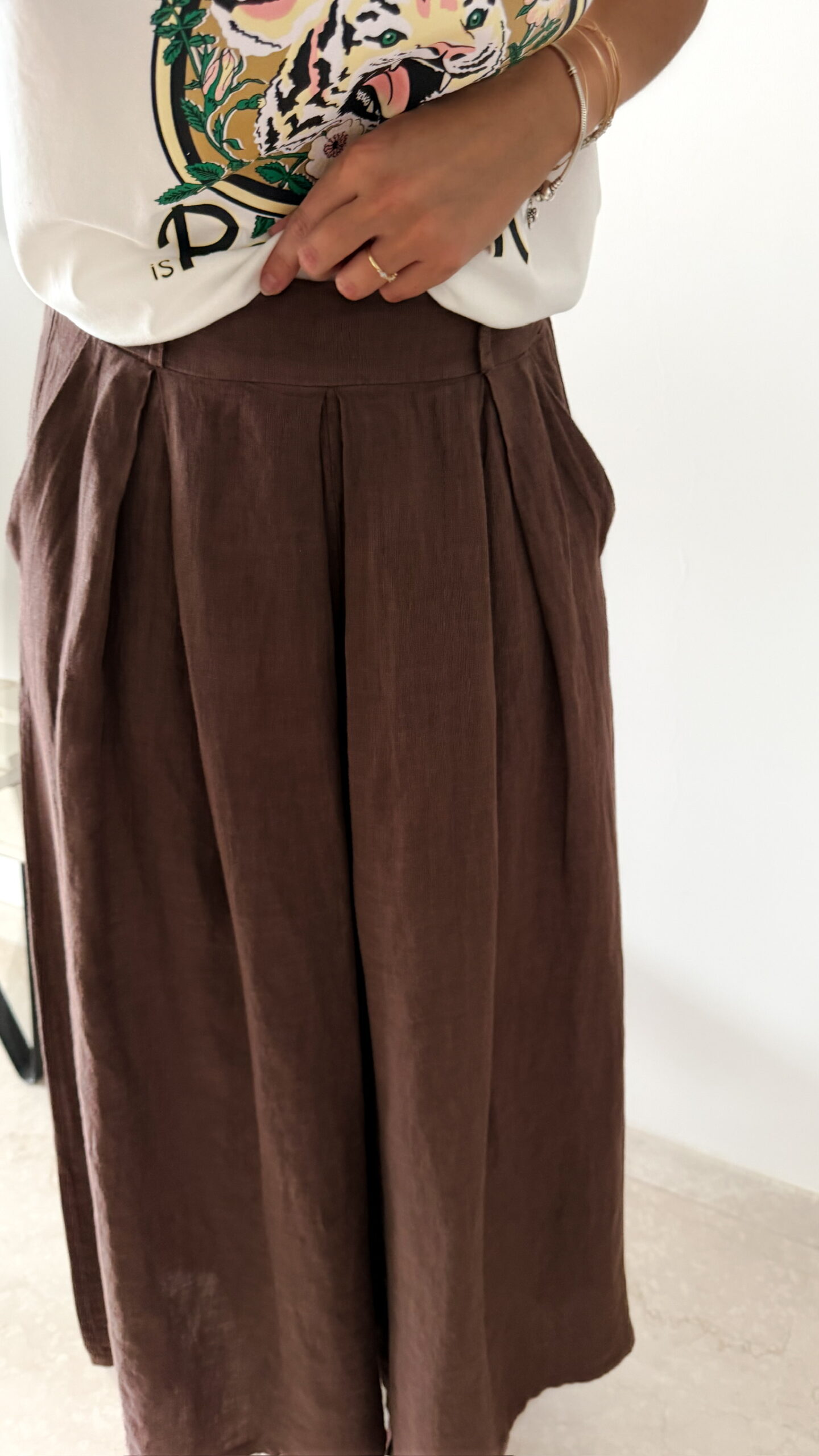 Pantalon large en lin moka pour femme – Look bohème chic et confortable