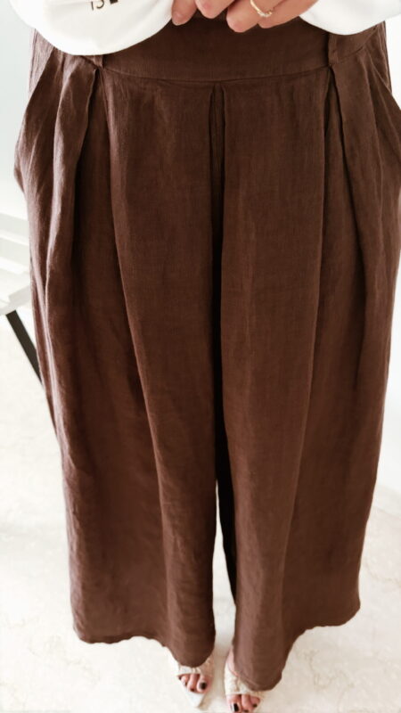 Pantalon large en lin moka pour femme – Look bohème chic et confortable