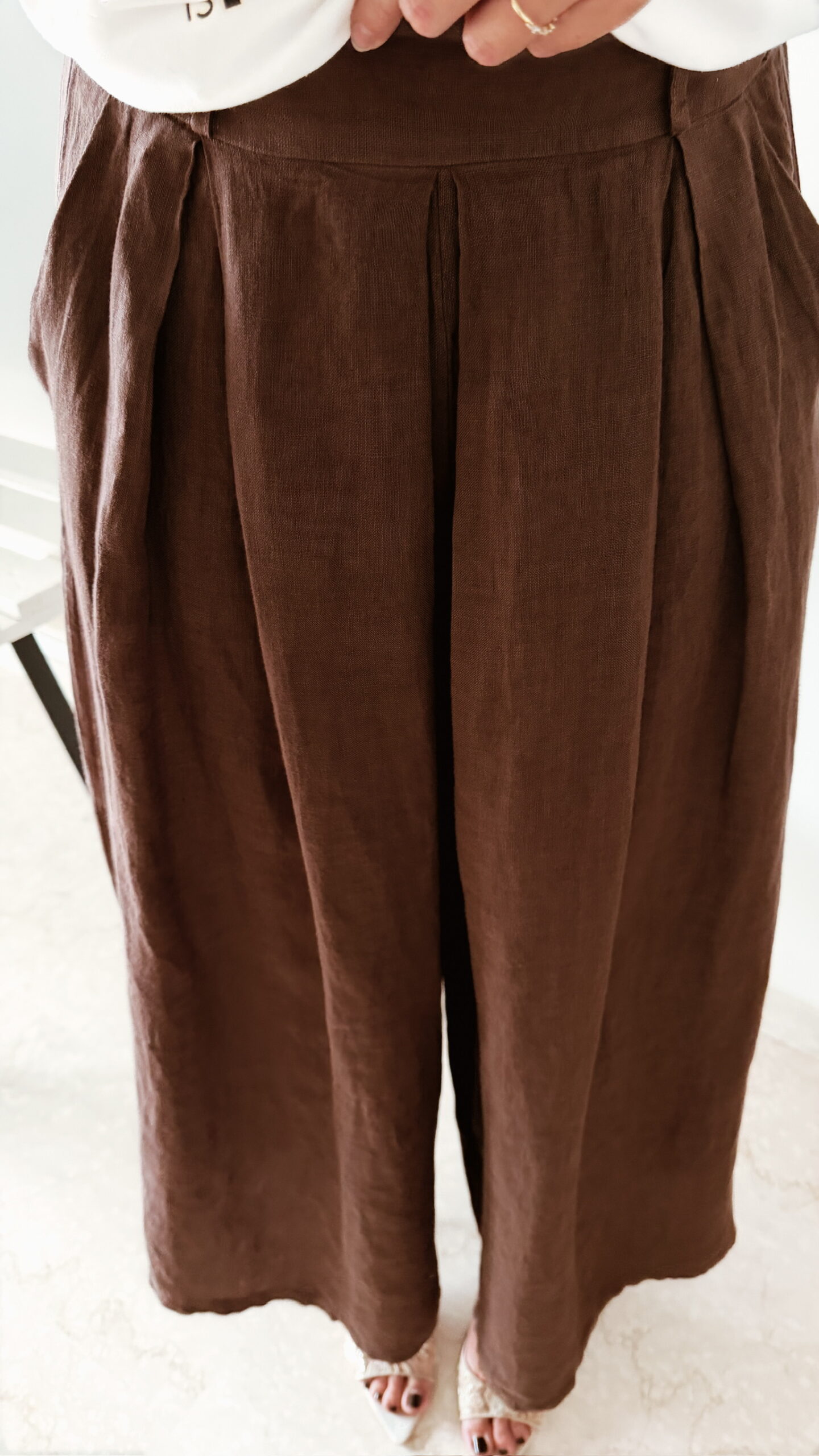 Pantalon large en lin moka pour femme – Look bohème chic et confortable