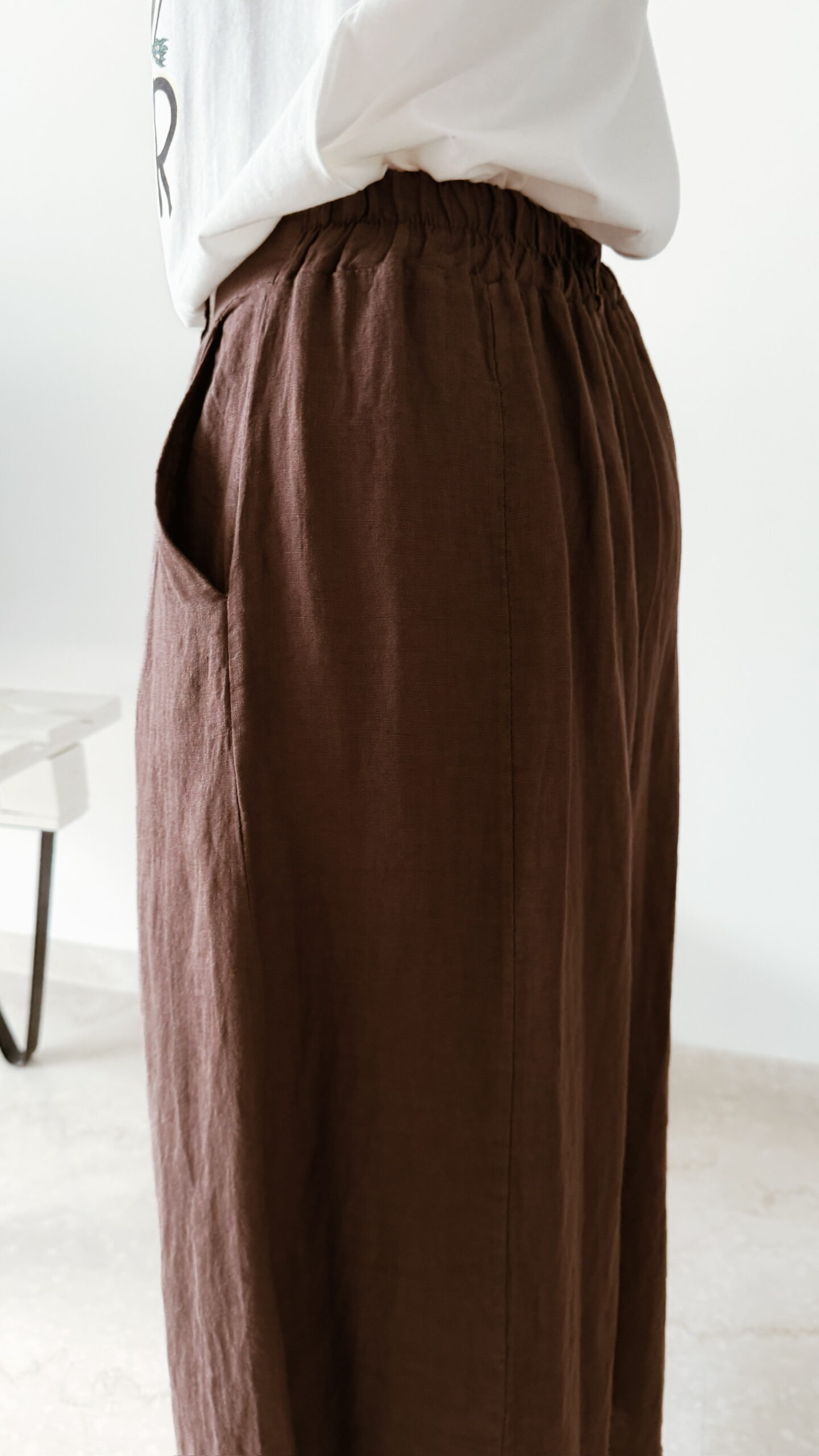 Pantalon large en lin moka pour femme – Look bohème chic et confortable
