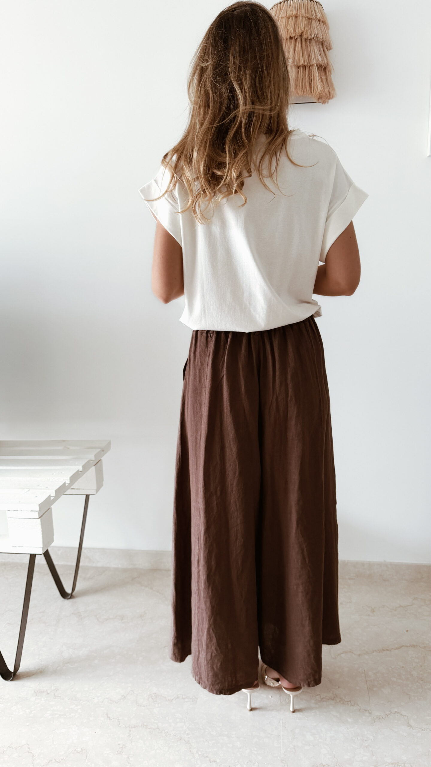 Pantalon large en lin moka pour femme – Look bohème chic et confortable