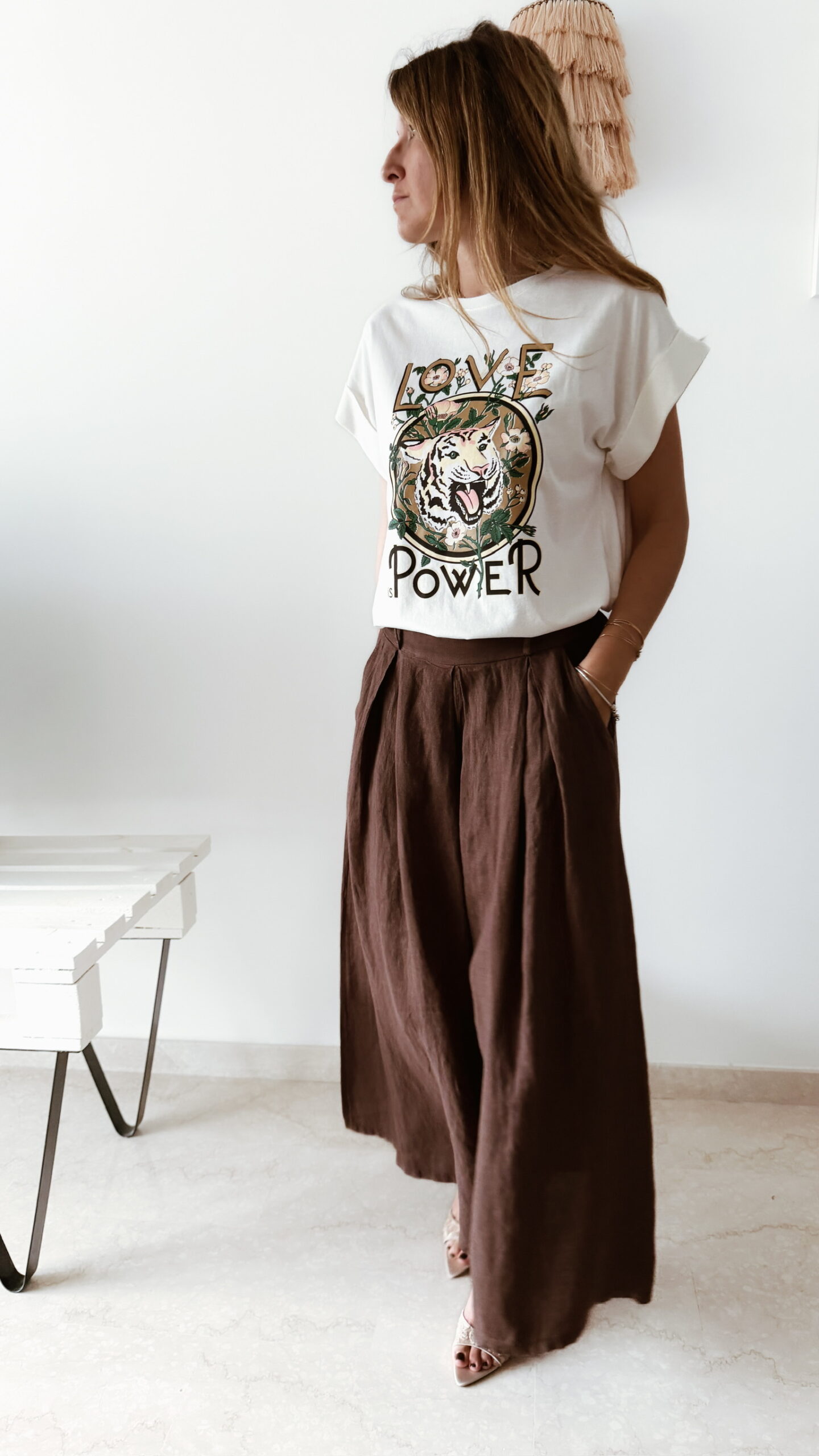 Pantalon large en lin moka pour femme – Look bohème chic et confortable