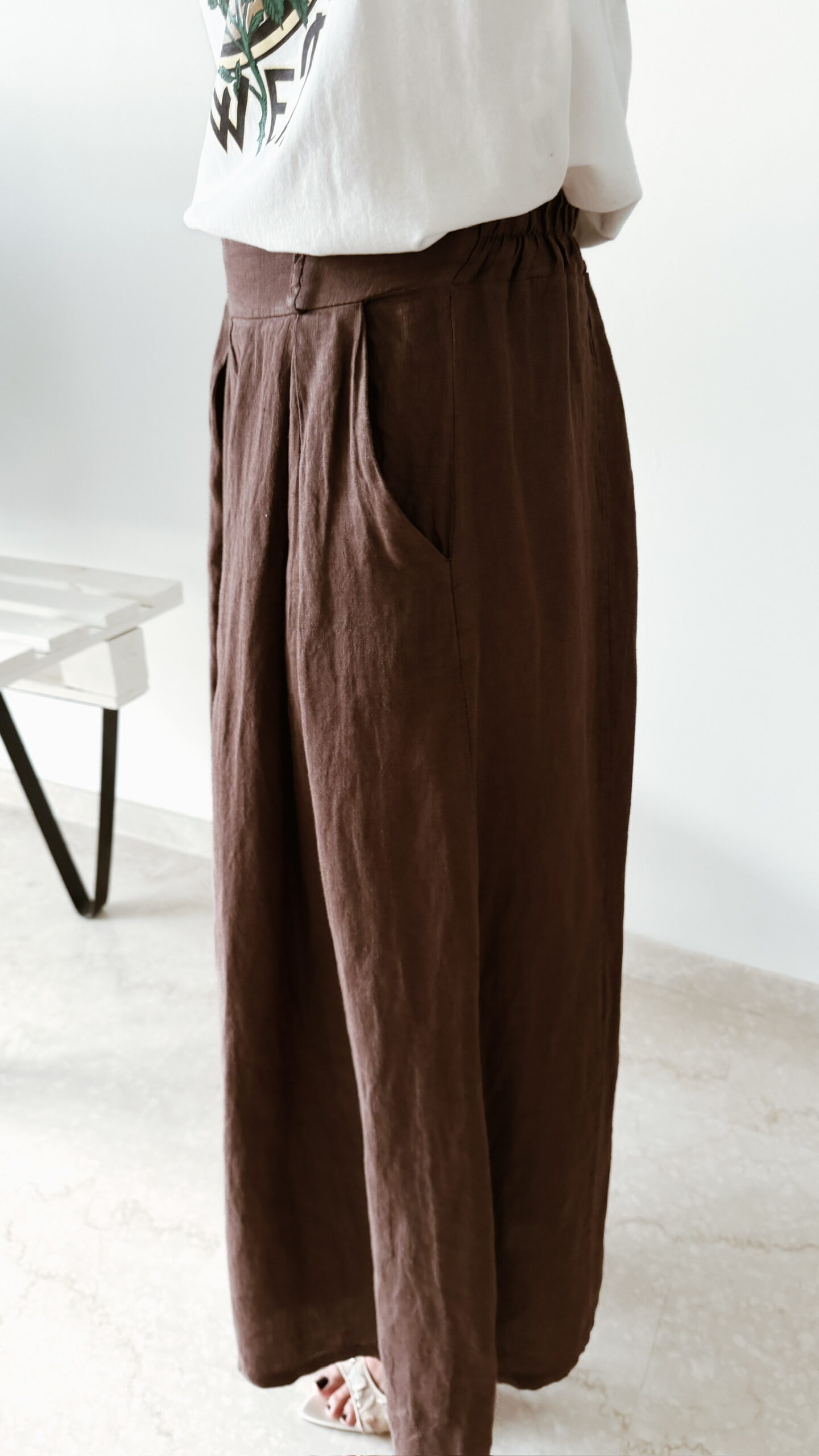 Pantalon large en lin moka pour femme – Look bohème chic et confortable