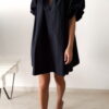 Robe courte en popeline marine à manches bouffantes – Élégance chic femme
