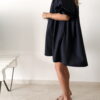 Robe courte en popeline marine à manches bouffantes – Élégance chic femme