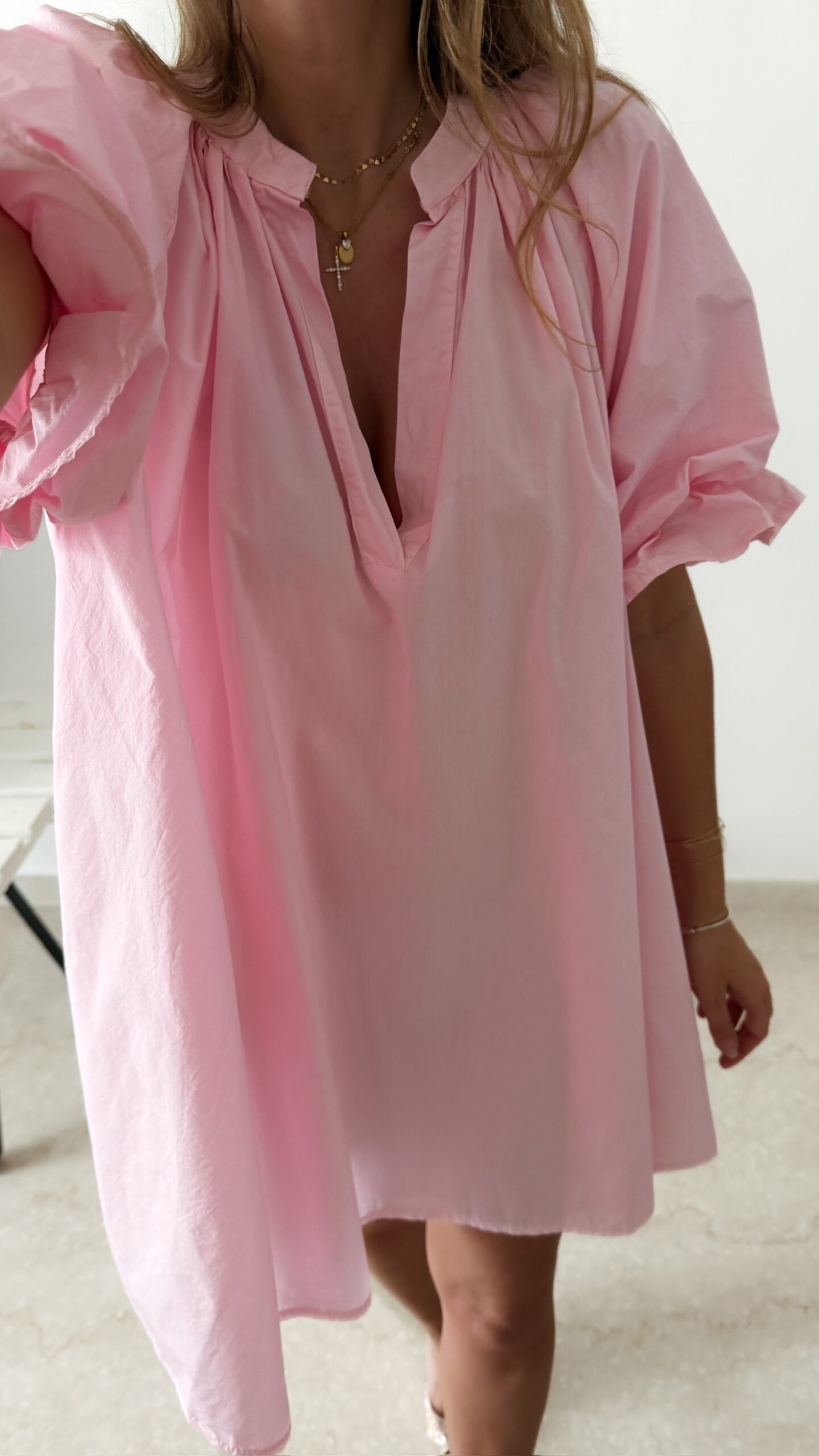 Robe courte rose en popeline bohème chic pour femme