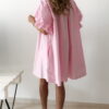 Robe courte rose en popeline bohème chic pour femme