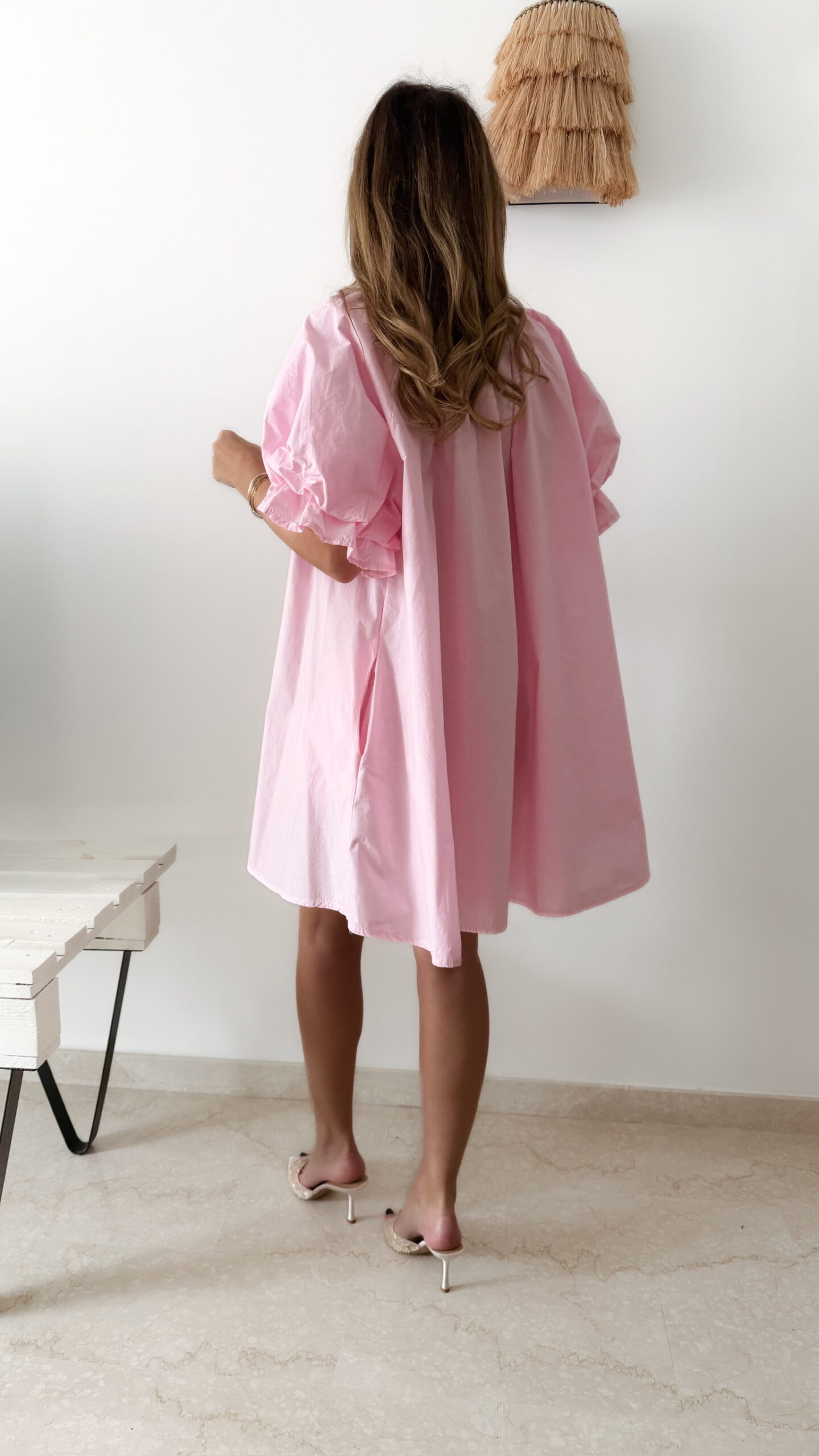 Robe courte rose en popeline bohème chic pour femme
