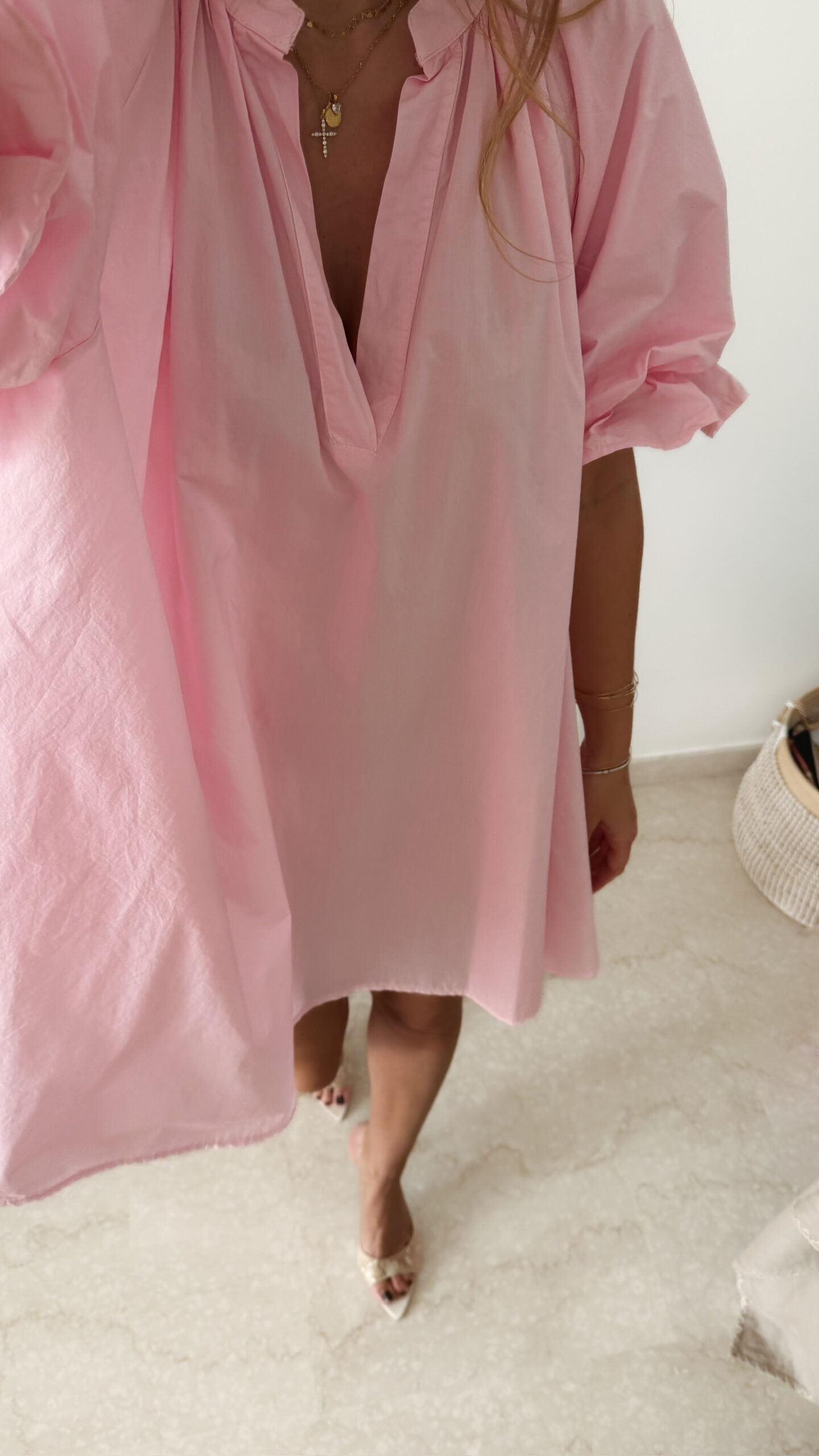 Robe courte rose en popeline bohème chic pour femme
