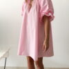 Robe courte rose en popeline bohème chic pour femme