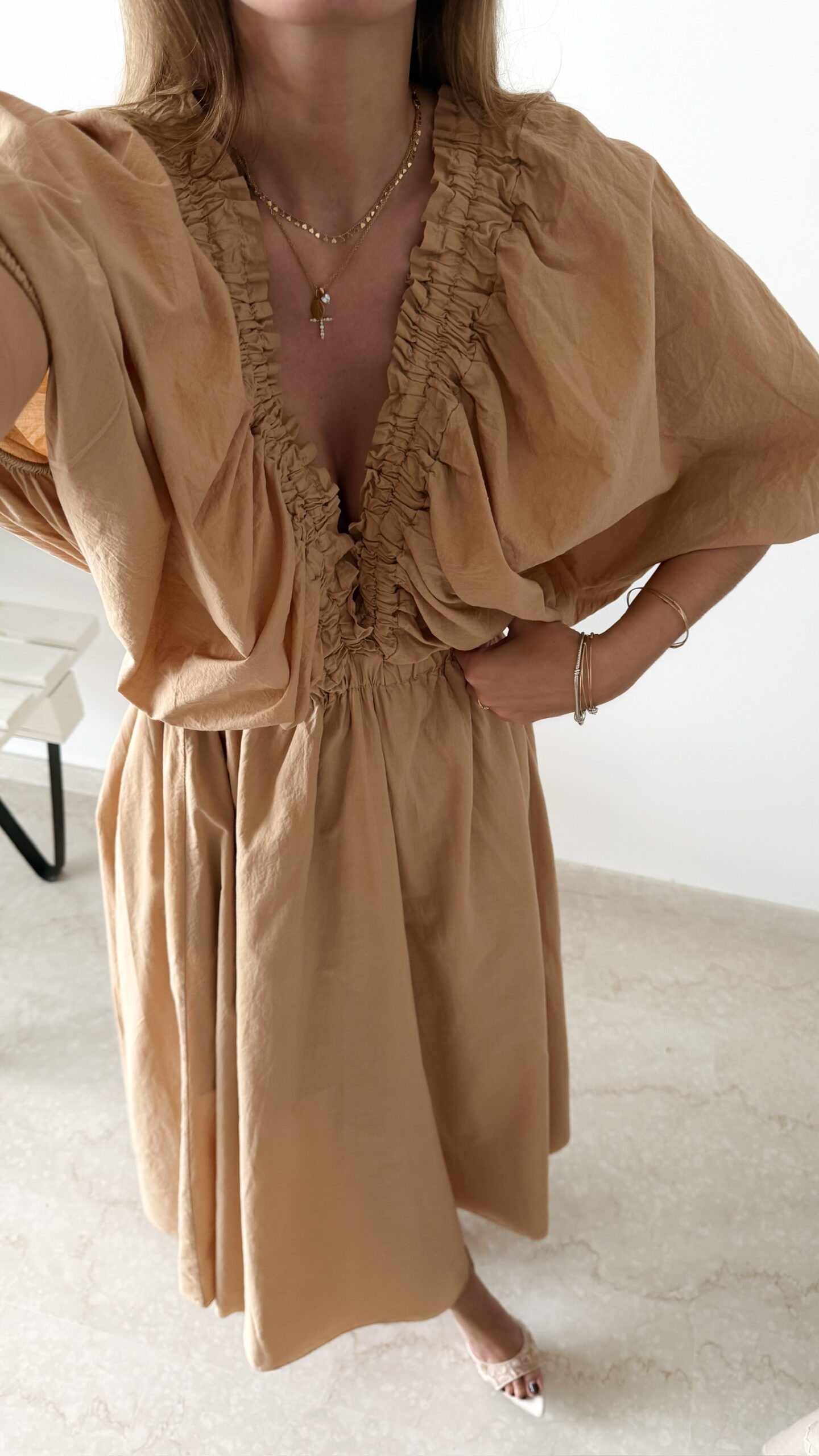 Robe longue camel bohème chic pour femme