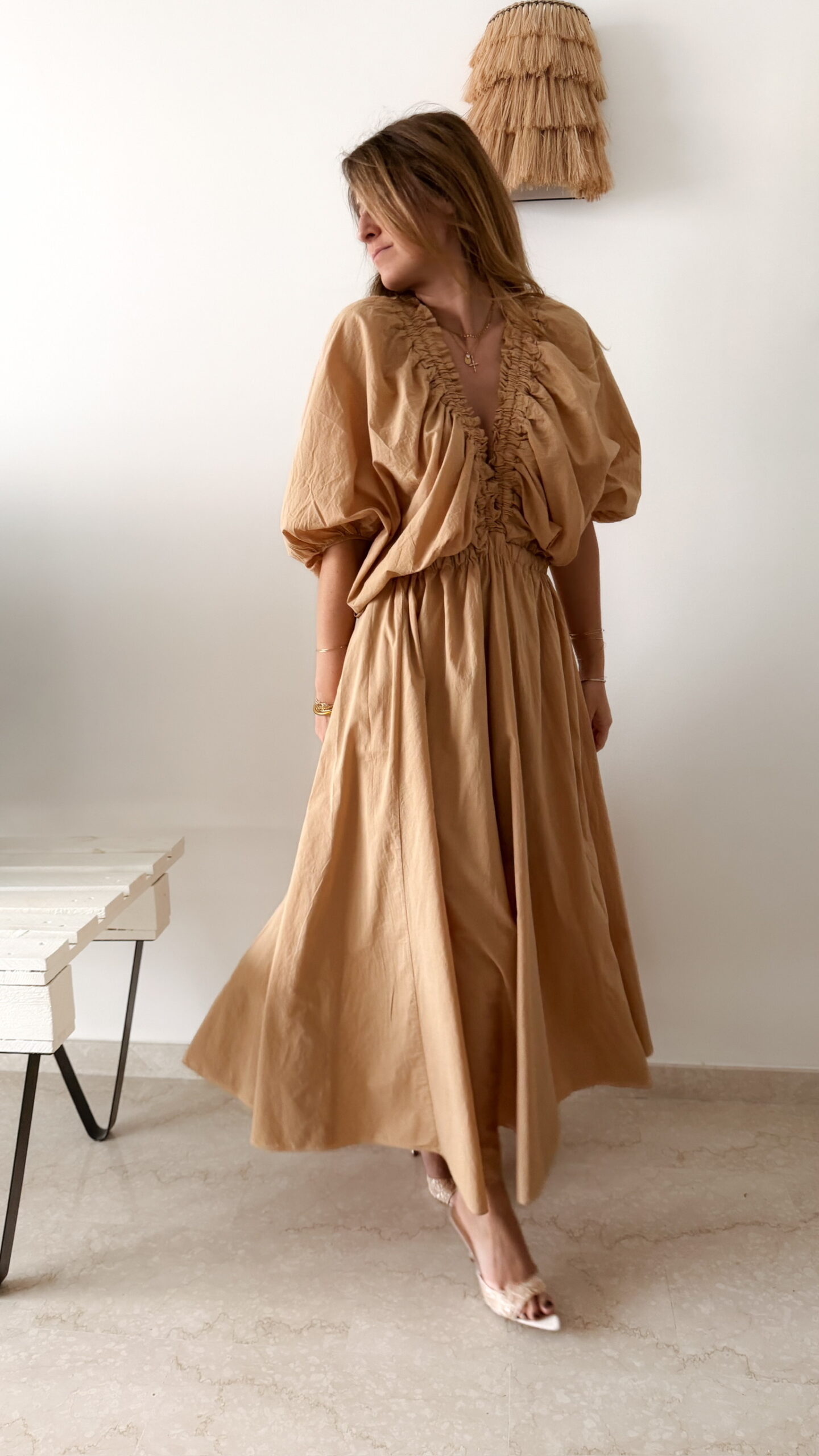 Robe longue camel bohème chic pour femme