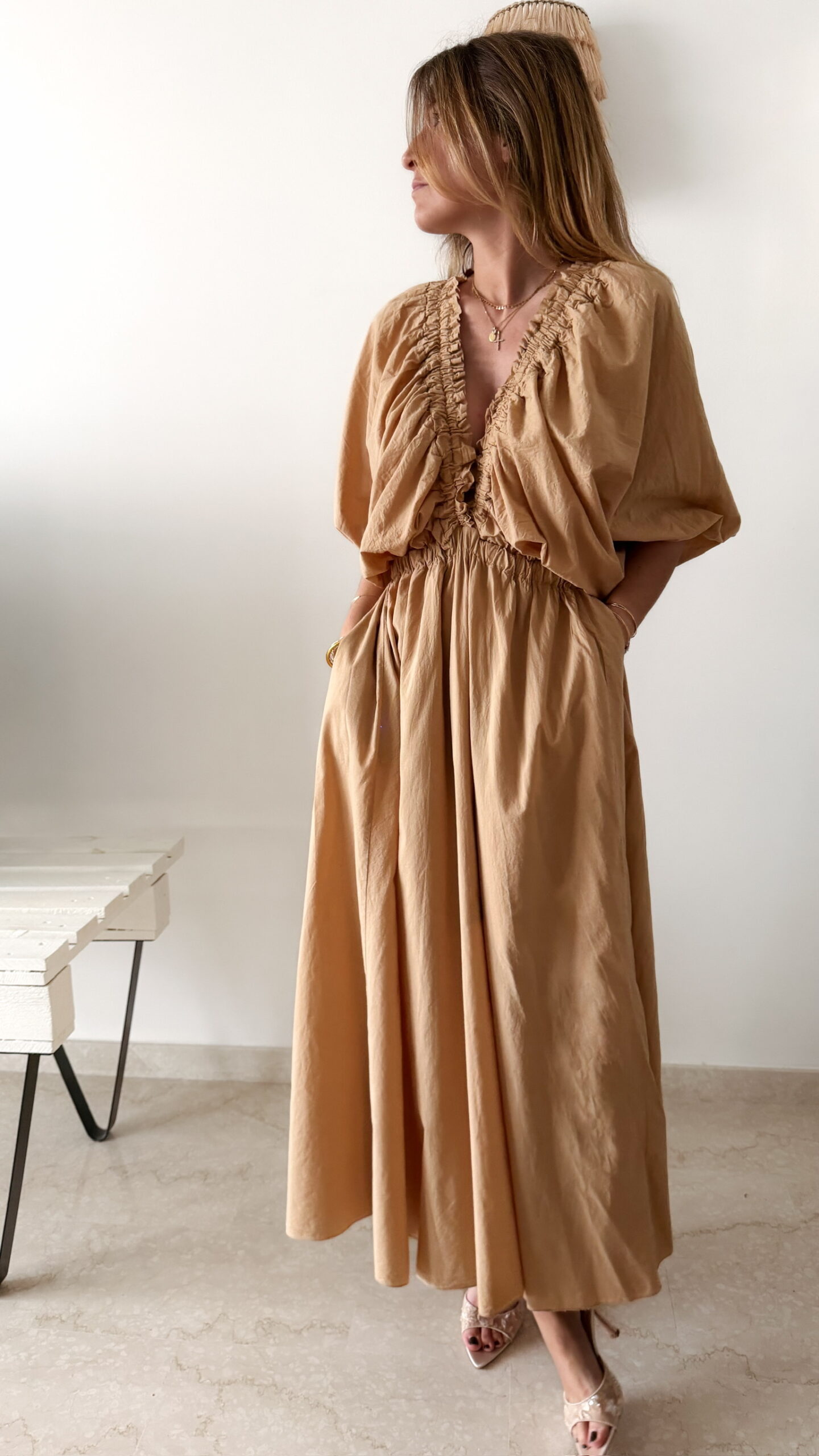Robe longue camel bohème chic pour femme
