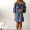Robe courte vichy marine épaules dénudées – Style bohème chic femme