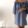 Robe courte vichy marine épaules dénudées – Style bohème chic femme