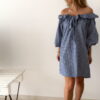 Robe courte vichy marine épaules dénudées – Style bohème chic femme
