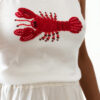 Ensemble femme écru bohème chic – top debardeur brode rouge homard et jupe longue élégante